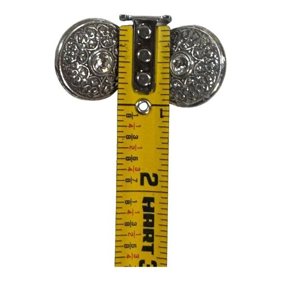 Brighton Vintage Silver-Tone Clip-On Earrings RRhinestone Center & Intricate Flo - Picture 6 of 6